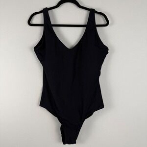 Andie Swim Black Ribbed V Neck One Piece Swimsuit Women's Size XL Scoop Back NEW
